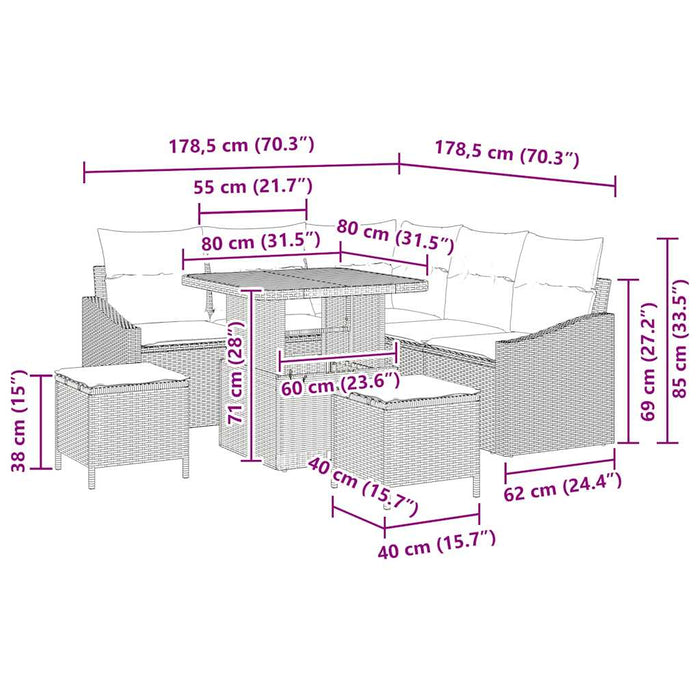 Set de canapele pentru grădină cu pernă cu depozitare 8 pcs Gri - WALTI WALTI
