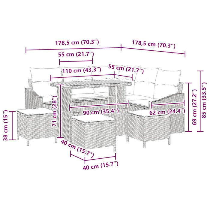 Set de canapele pentru grădină cu pernă cu depozitare 9 pcs Gri - WALTI WALTI