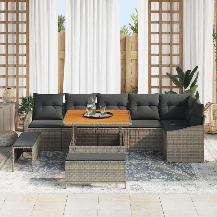 Set de canapele pentru grădină cu pernă 9 pcs Gri Rattan poli - WALTI WALTI