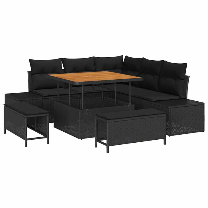 Set de canapele de grădină , 8 piese, cu perne, din rattan negru poly, acacia. - WALTI WALTI