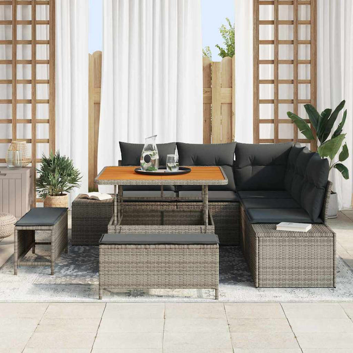 Set de canapele pentru grădină cu pernă 8 pcs Gri Rattan poli - WALTI WALTI