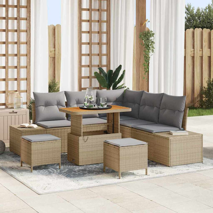Set de canapele pentru grădină cu pernă 8 pcs Bej Rattan poli - WALTI WALTI
