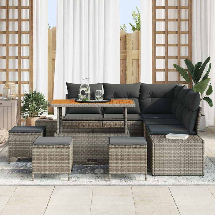 Set de canapele pentru grădină cu pernă 9 pcs Gri Rattan poli - WALTI WALTI