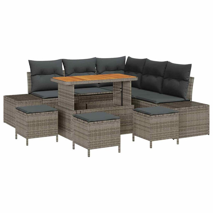 Set de canapele pentru grădină cu pernă 9 pcs Gri Rattan poli - WALTI WALTI