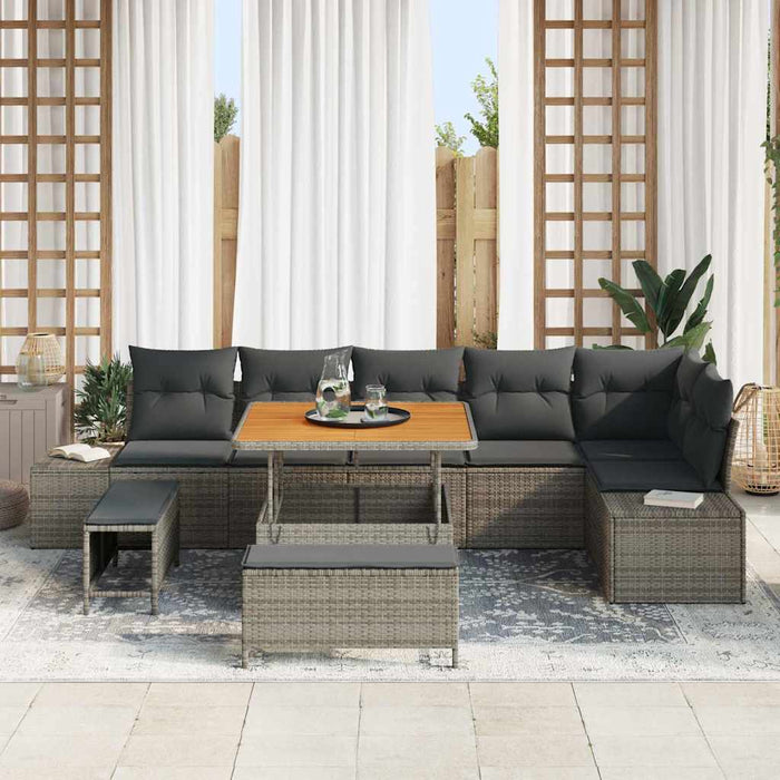 Set de canapele pentru grădină cu pernă 9 pcs Gri Rattan poli - WALTI WALTI