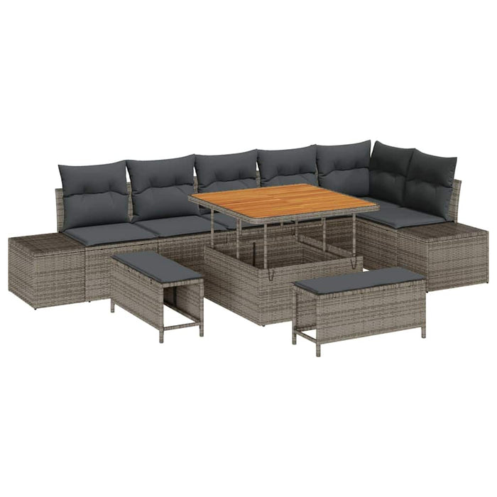 Set de canapele pentru grădină cu pernă 9 pcs Gri Rattan poli - WALTI WALTI