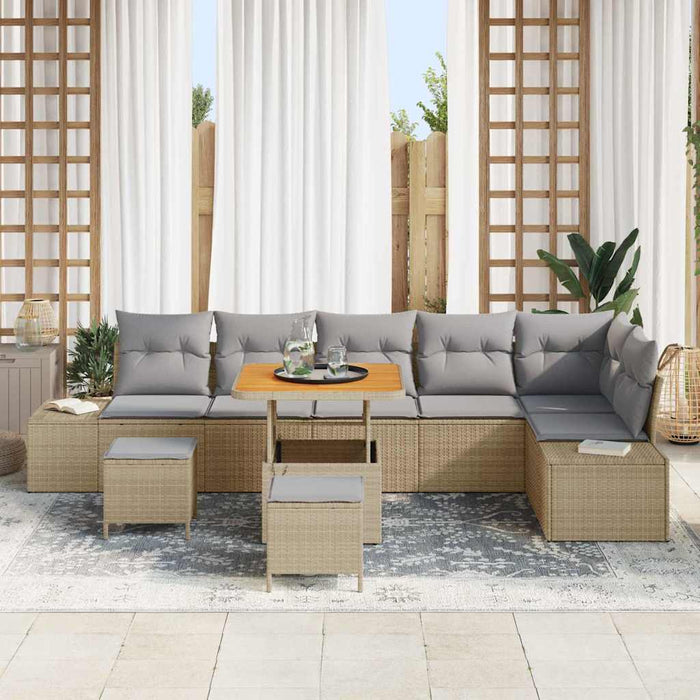 Set de canapele pentru grădină cu pernă 9 pcs Bej Rattan poli - WALTI WALTI