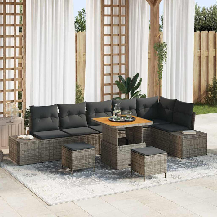 Set de canapele pentru grădină cu pernă 9 pcs Gri Rattan poli - WALTI WALTI