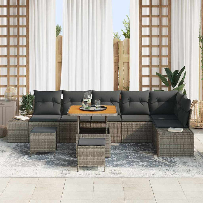 Set de canapele pentru grădină cu pernă 9 pcs Gri Rattan poli - WALTI WALTI