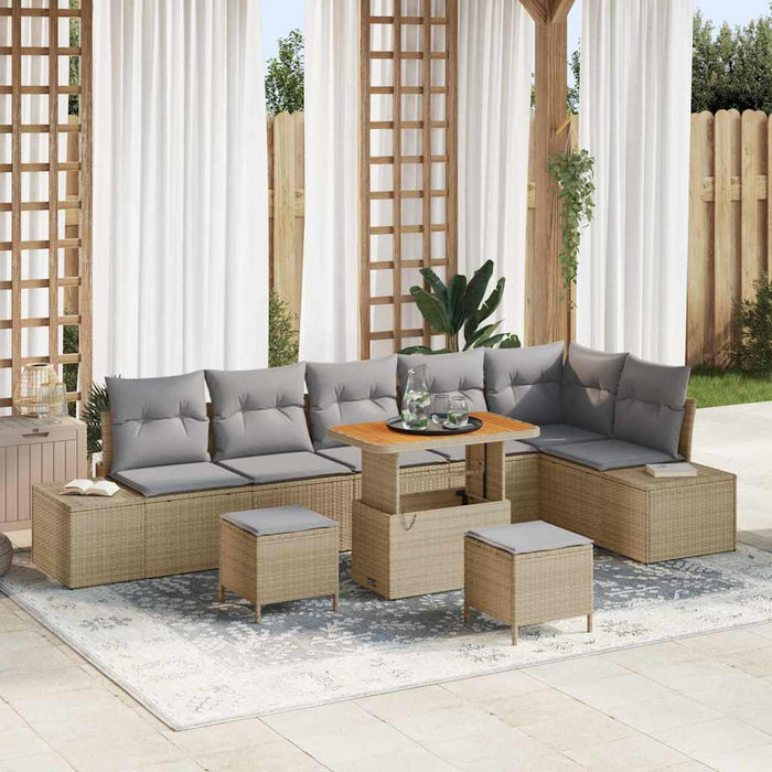 Set de canapele pentru grădină cu pernă 9 pcs Bej Rattan poli - WALTI WALTI