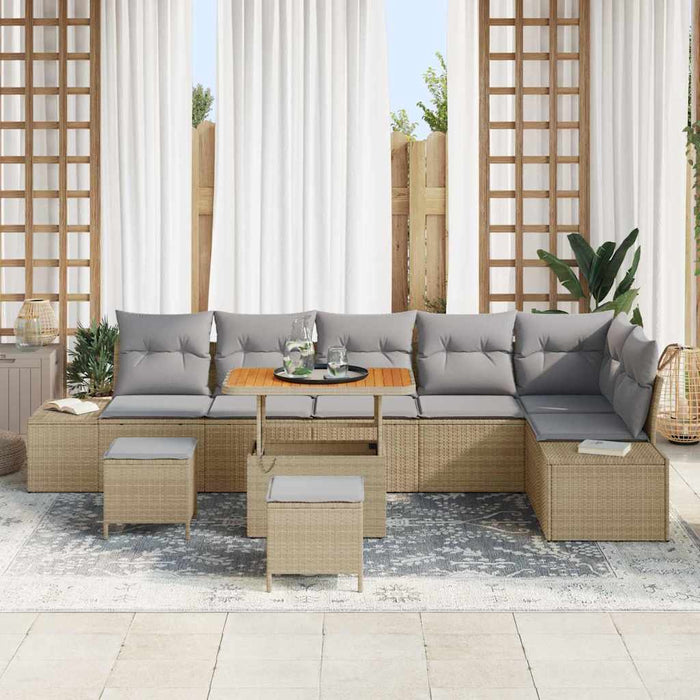Set de canapele pentru grădină cu pernă 9 pcs Bej Rattan poli - WALTI WALTI
