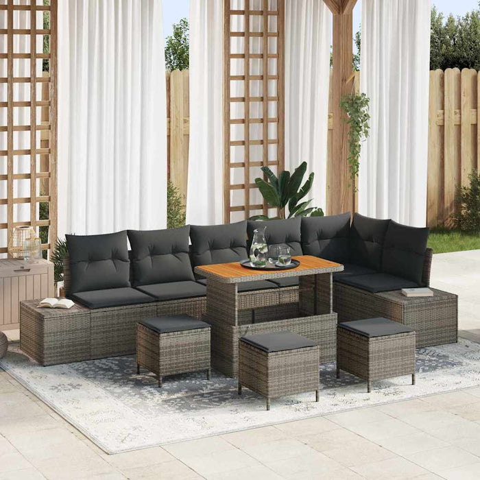 Set de canapele pentru grădină cu pernă 10 pcs Gri Rattan poli - WALTI WALTI