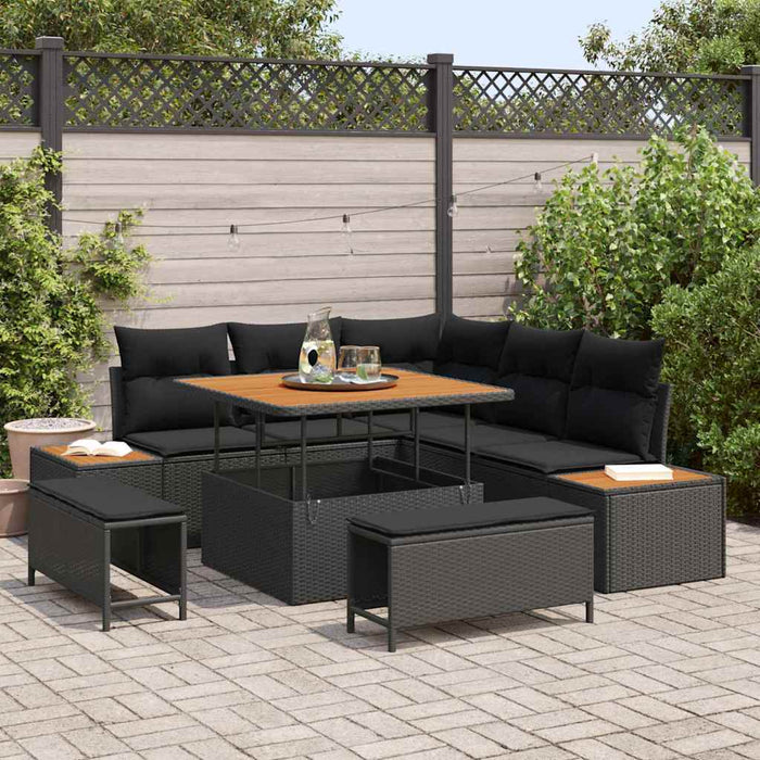 Set de canapele pentru grădină cu pernă 8 pcs Negru Rattan poli - WALTI WALTI