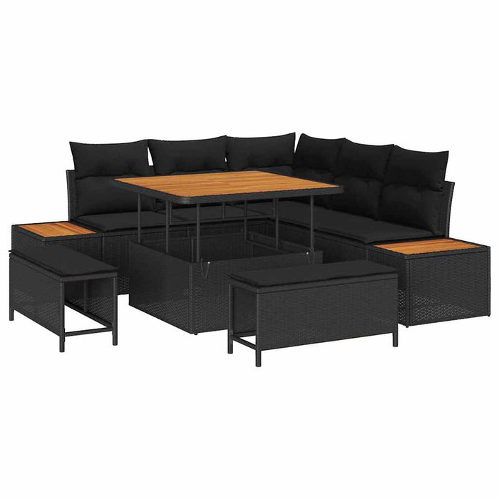 Set de canapele pentru grădină cu pernă 8 pcs Negru Rattan poli - WALTI WALTI