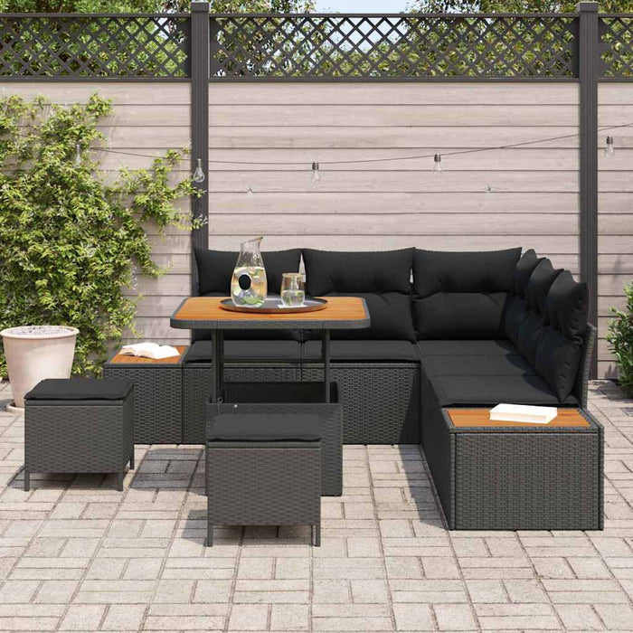 Set de canapele pentru grădină cu pernă 8 pcs Negru Rattan poli - WALTI WALTI