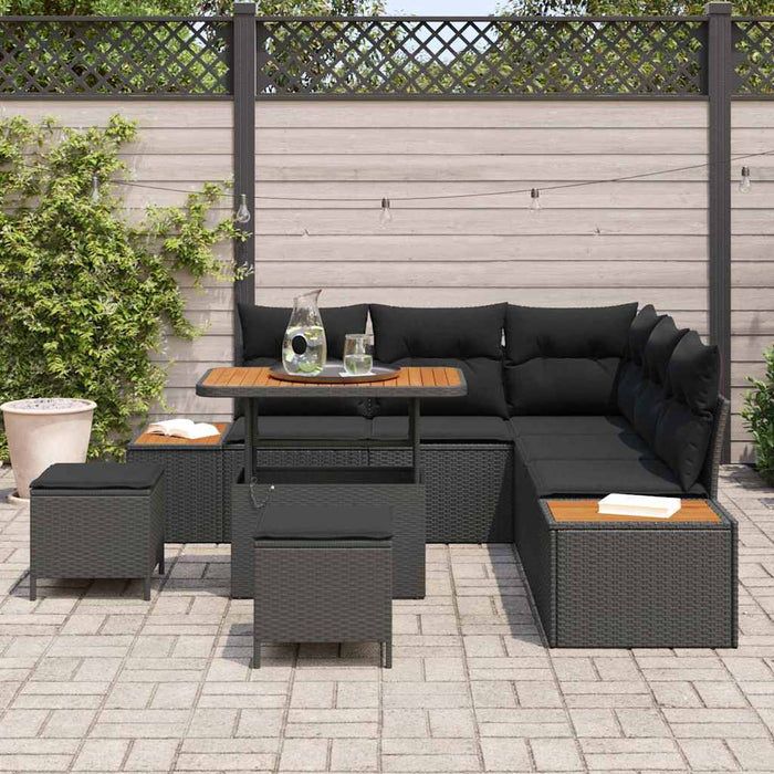 Set de canapele pentru grădină cu pernă 8 pcs Negru Rattan poli - WALTI WALTI
