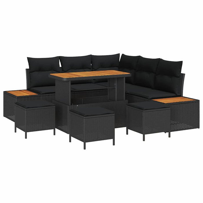 Set de canapele pentru grădină cu pernă 9 pcs Negru Rattan poli - WALTI WALTI