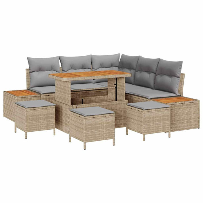 Set de canapele pentru grădină cu pernă 9 pcs Bej Rattan poli - WALTI WALTI