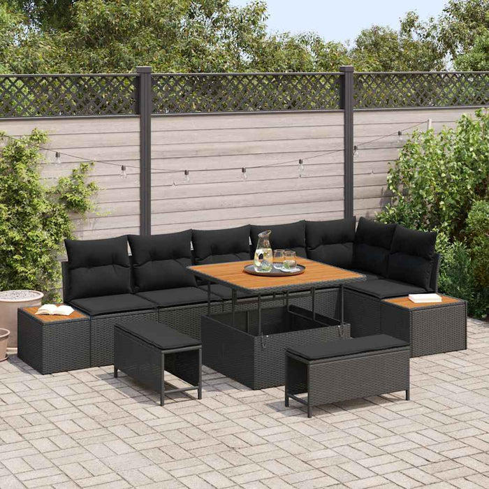 Set de canapele pentru grădină cu pernă 9 pcs Negru Rattan poli - WALTI WALTI
