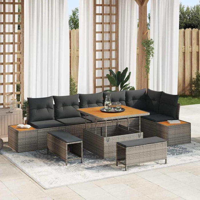 Set de canapele pentru grădină cu pernă 9 pcs Gri Rattan poli - WALTI WALTI