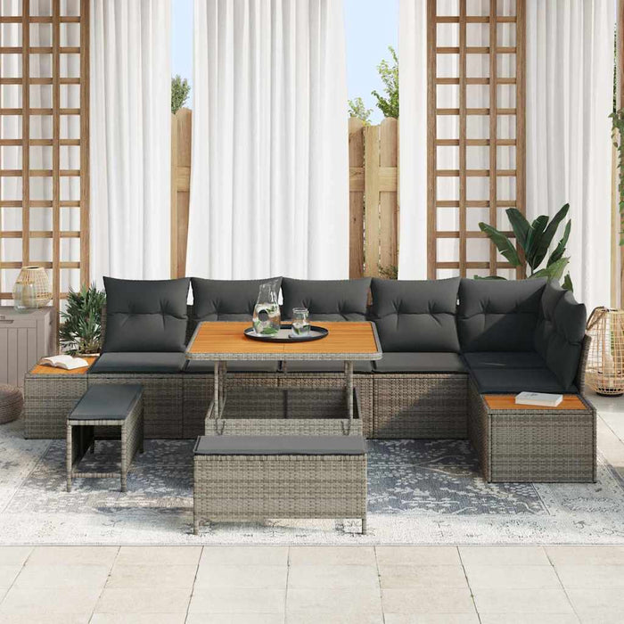 Set de canapele pentru grădină cu pernă 9 pcs Gri Rattan poli - WALTI WALTI