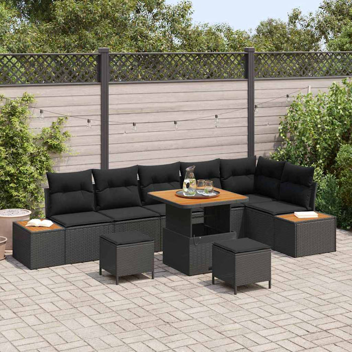 Set de canapele pentru grădină cu pernă 9 pcs Negru Rattan poli - WALTI WALTI