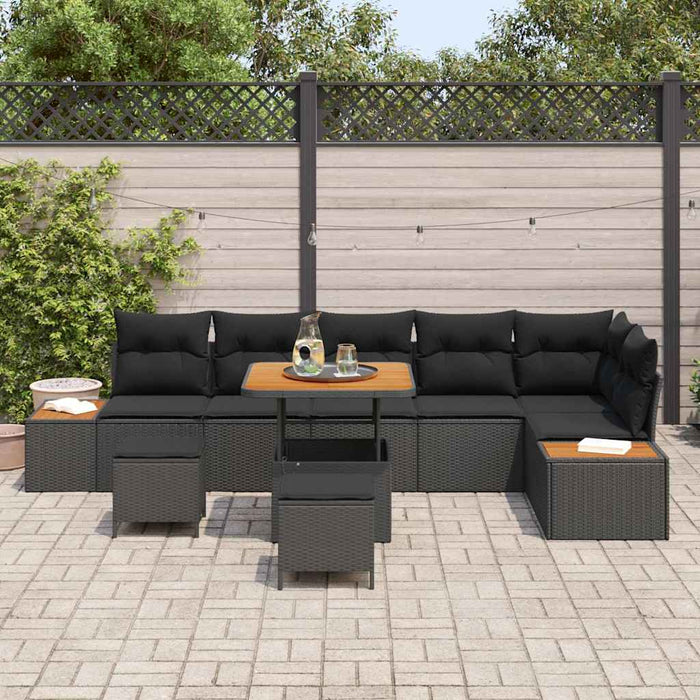 Set de canapele pentru grădină cu pernă 9 pcs Negru Rattan poli - WALTI WALTI