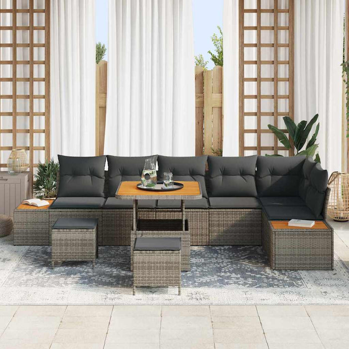 Set de canapele pentru grădină cu pernă 9 pcs Gri Rattan poli - WALTI WALTI