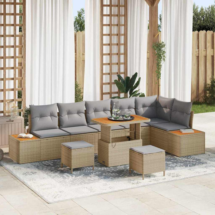 Set de canapele pentru grădină cu pernă 9 pcs Bej Rattan poli - WALTI WALTI