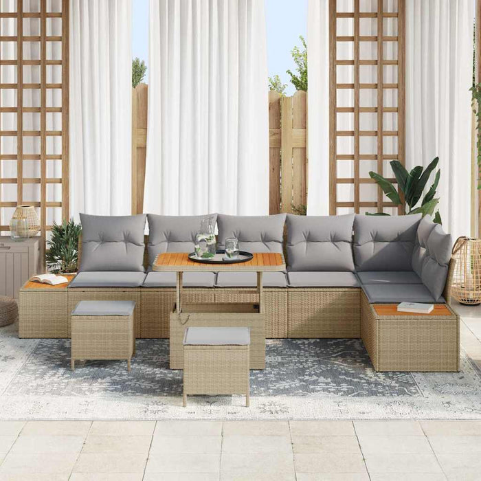 Set de canapele pentru grădină cu pernă 9 pcs Bej Rattan poli - WALTI WALTI