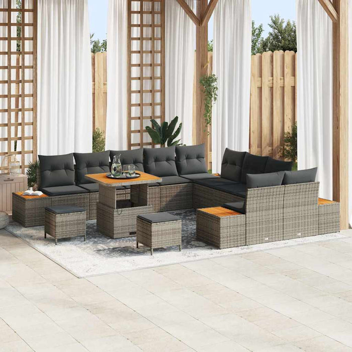 Set de canapele pentru grădină cu pernă 13 pcs Gri Rattan poli - WALTI WALTI