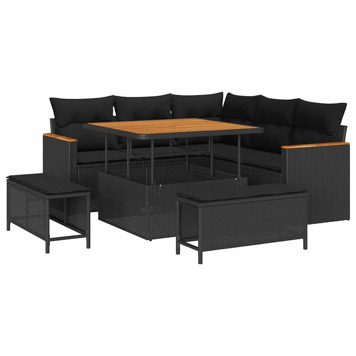 Set de canapele pentru grădină cu pernă 8 pcs Negru Rattan poli - WALTI WALTI