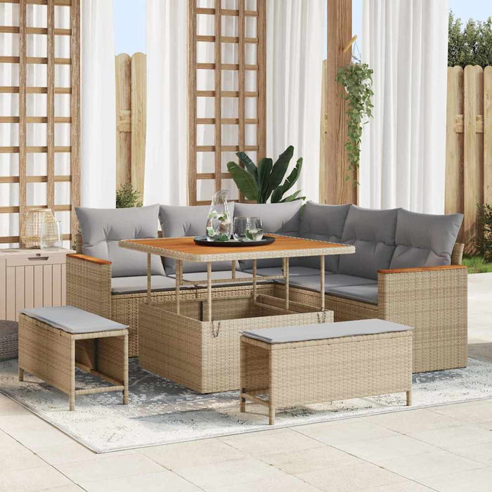 Set de canapele pentru grădină cu pernă 8 pcs Bej Rattan poli - WALTI WALTI