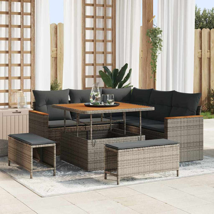 Set de canapele pentru grădină cu pernă 8 pcs Gri Rattan poli - WALTI WALTI