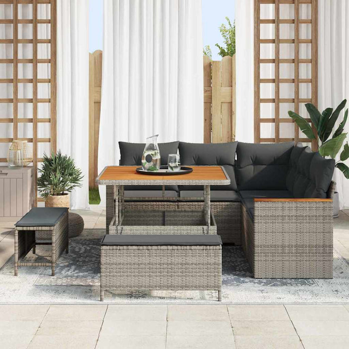Set de canapele pentru grădină cu pernă 8 pcs Gri Rattan poli - WALTI WALTI