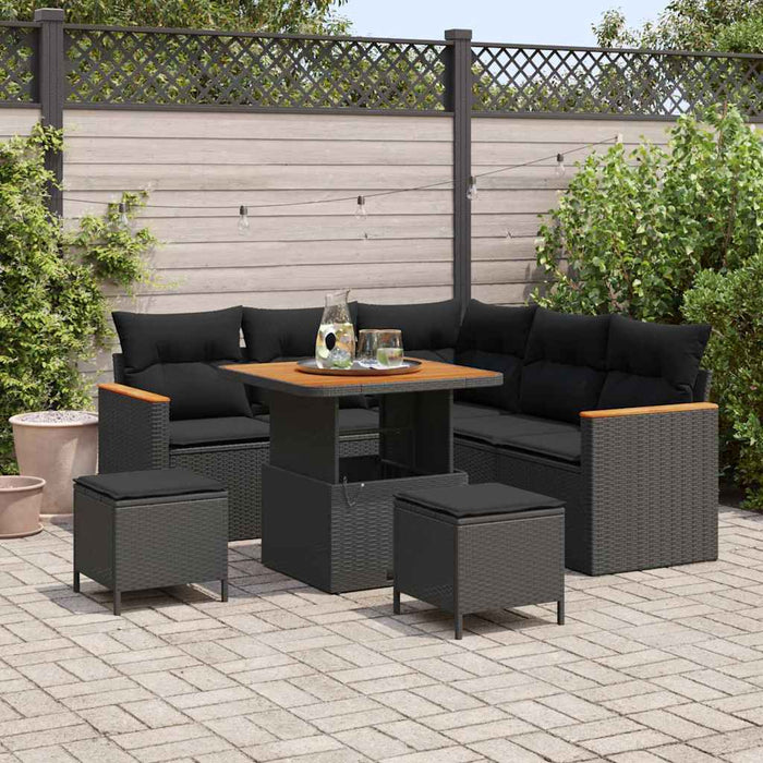 Set de canapele pentru grădină cu pernă 8 pcs Negru Rattan poli - WALTI WALTI