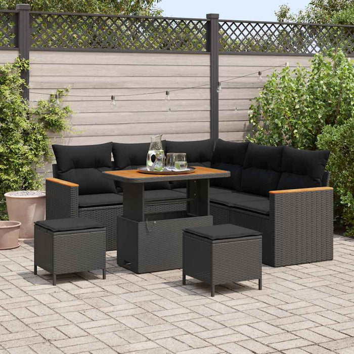 Set de canapele pentru grădină cu pernă 8 pcs Negru Rattan poli - WALTI WALTI