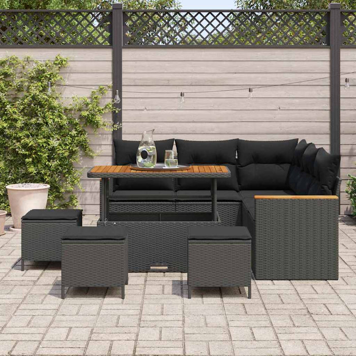 Set de canapele pentru grădină cu pernă 9 pcs Negru Rattan poli - WALTI WALTI