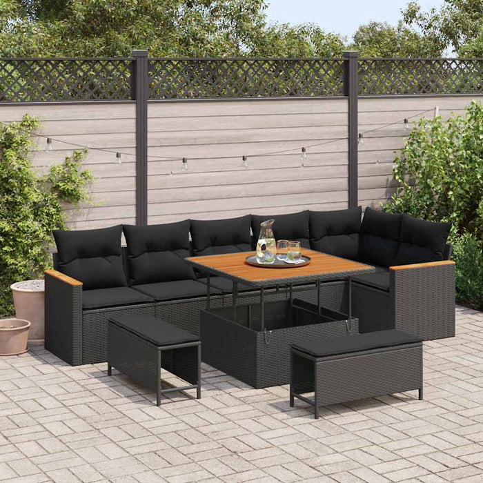 Set de canapele pentru grădină cu pernă 9 pcs Negru Rattan poli - WALTI WALTI
