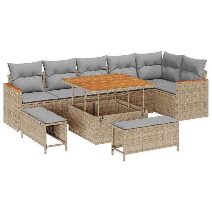 Set de canapele pentru grădină cu pernă 9 pcs Bej Rattan poli - WALTI WALTI
