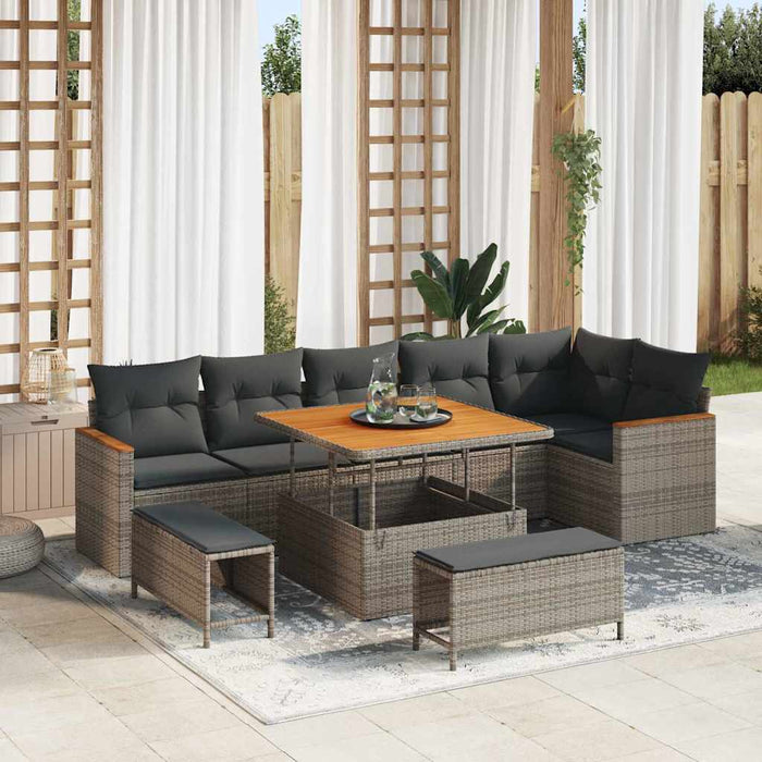 Set de canapele pentru grădină cu pernă 9 pcs Gri Rattan poli - WALTI WALTI