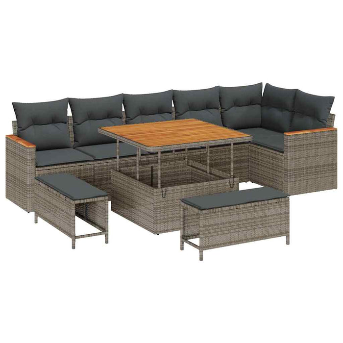 Set de canapele pentru grădină cu pernă 9 pcs Gri Rattan poli - WALTI WALTI