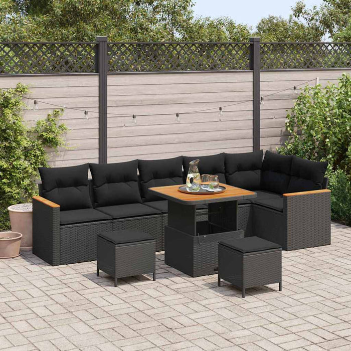 Set de canapele pentru grădină cu pernă 9 pcs Negru Rattan poli - WALTI WALTI