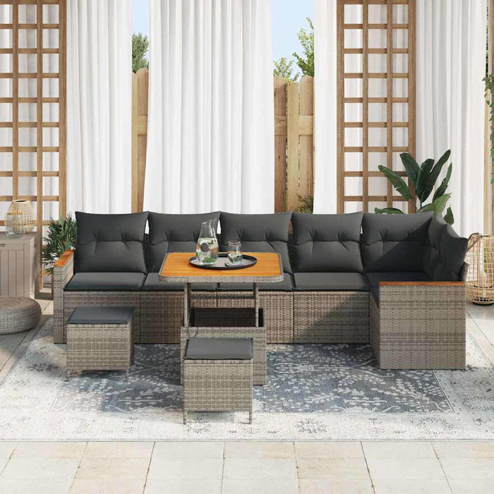 Set de canapele pentru grădină cu pernă 9 pcs Gri Rattan poli - WALTI WALTI