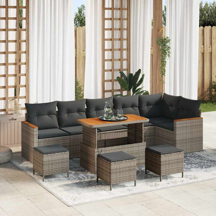 Set de canapele pentru grădină cu pernă 10 pcs Gri Rattan poli - WALTI WALTI