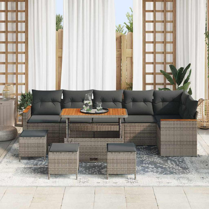 Set de canapele pentru grădină cu pernă 10 pcs Gri Rattan poli - WALTI WALTI