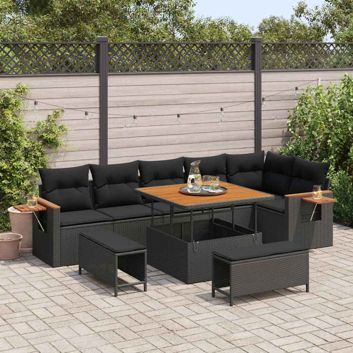 Set de canapele pentru grădină cu pernă 9 pcs Negru Rattan poli - WALTI WALTI