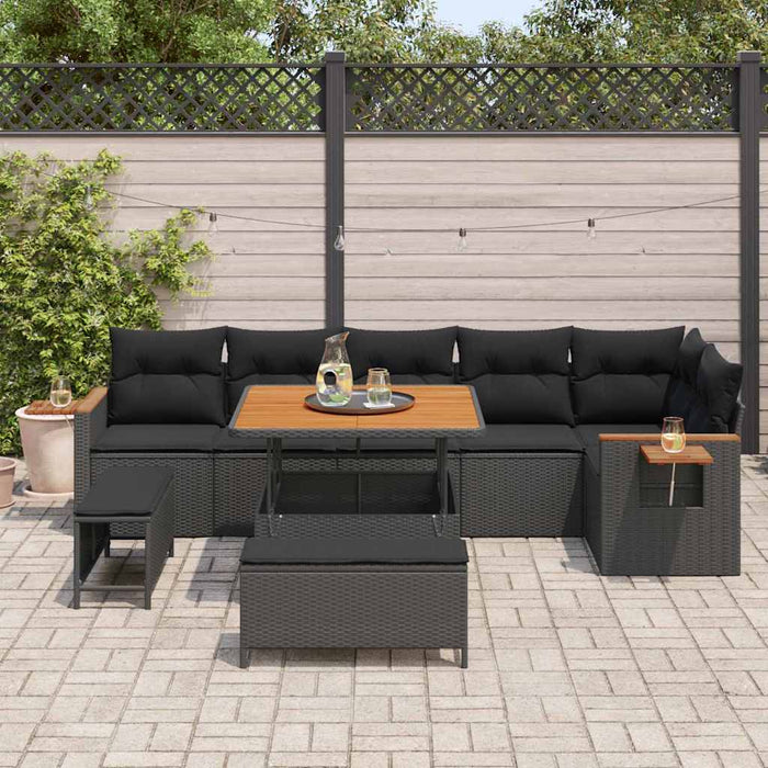 Set de canapele pentru grădină cu pernă 9 pcs Negru Rattan poli - WALTI WALTI