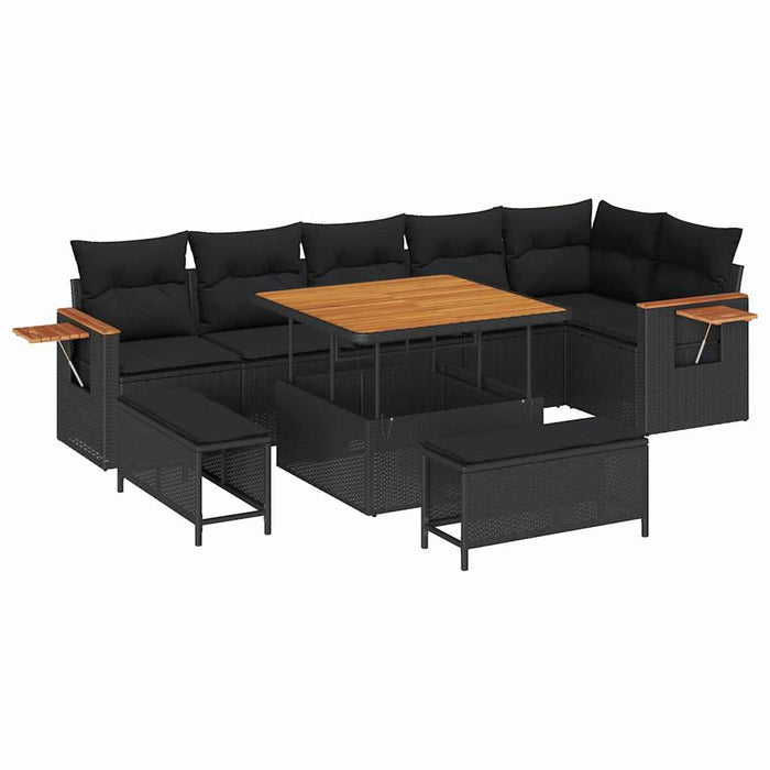Set de canapele pentru grădină cu pernă 9 pcs Negru Rattan poli - WALTI WALTI