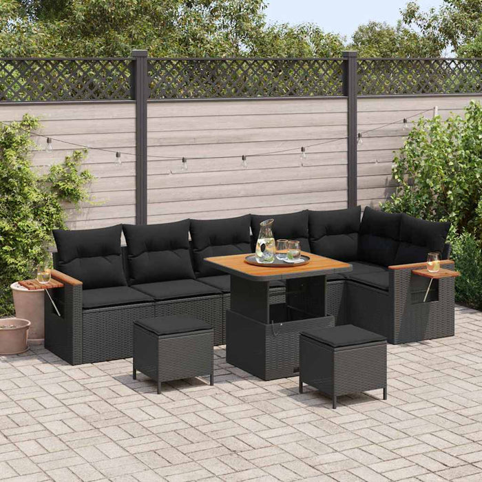 Set de canapele pentru grădină cu pernă 9 pcs Negru Rattan poli - WALTI WALTI